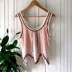 English Rose Sequin Sleeveless Blouse Asymmetrical Hemline White Pink Black Sz S